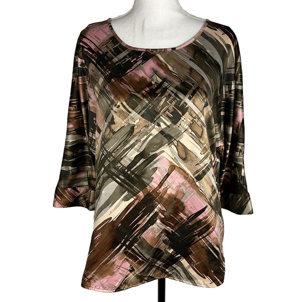 Chicos Size 0 Satin Blouse Dolman 3/4 Sleeves Boatneck Top - Picture 1 of 6